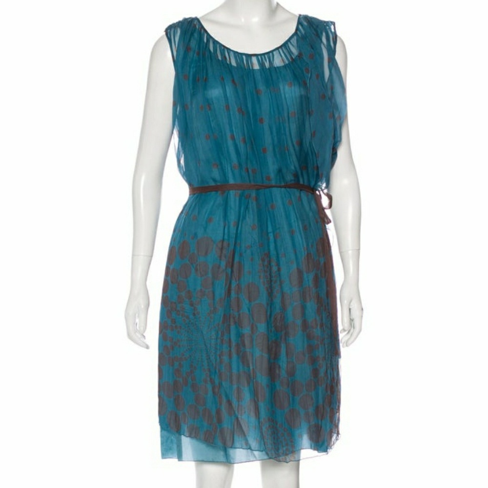Alberta Ferretti Blue Silk Polka Dot Dress